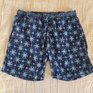 Sundance Leia Shorts Size XS Blue Sand Dollar Print Drawstring 7" Inseam Pockets